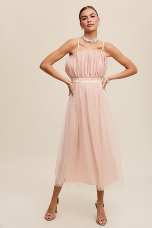 Paper Bag Frill Tulle Maxi Dress