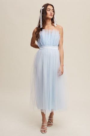 Paper Bag Frill Tulle Maxi Dress