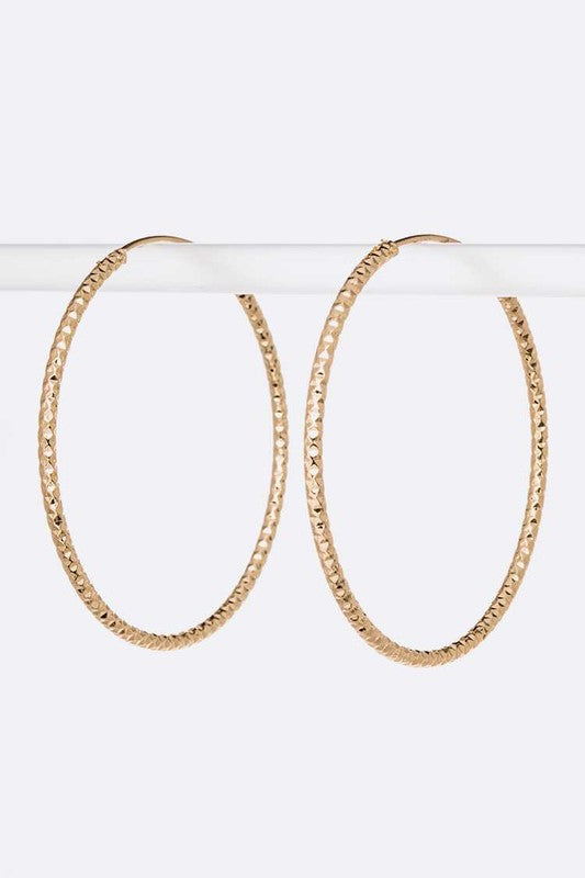 Textured Shiny Stainless Steel Hoop Earrings