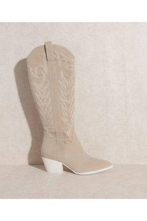 Embroidered Western Boots - Black, White, Off White, Nude, Beige