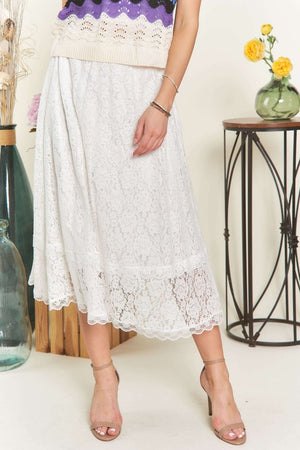 Elastic Waist Lace Midi Skirt