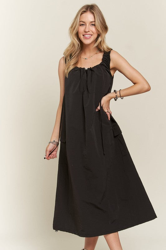 Drawstring Slit Back Cargo Dress