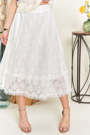 Elastic Waist Lace Midi Skirt