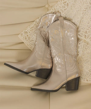 Elevated Western Boot - Silver, Off White