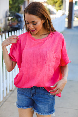 Be Bold Coral Crinkle Texture Pocketed Dolman Top