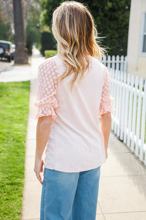 Adorable You Peach French Terry Lace Sleeve Top