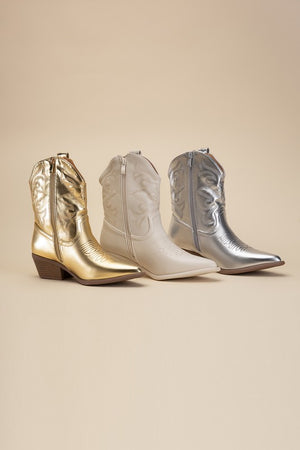 Western Booties - Ivory, Silver, Gold