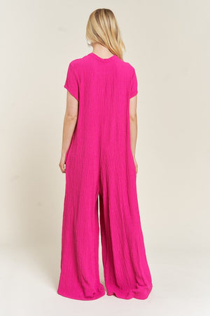 Textured Knit Jumpsuit - Pink