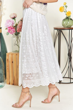 Elastic Waist Lace Midi Skirt