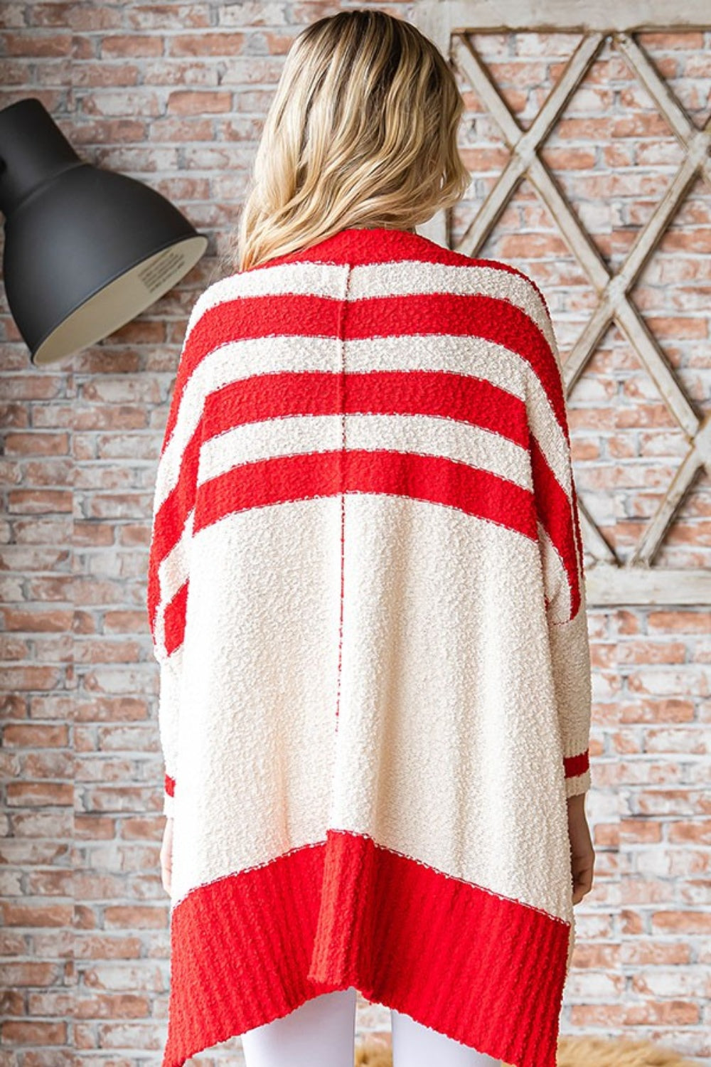 Textured Striped Button Down Cardigan - Red