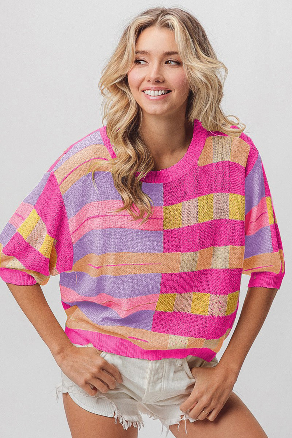 Striped Knit Top - Fuchsia/Peach/Lavender/Pink