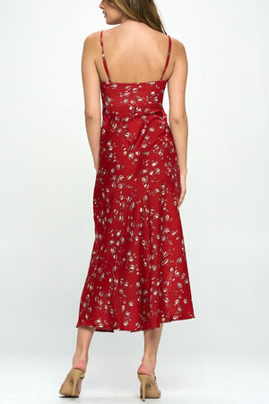 Satin Floral Print Maxi Dress - Black, Brown, Red
