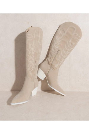 Embroidered Western Boots - Black, White, Off White, Nude, Beige