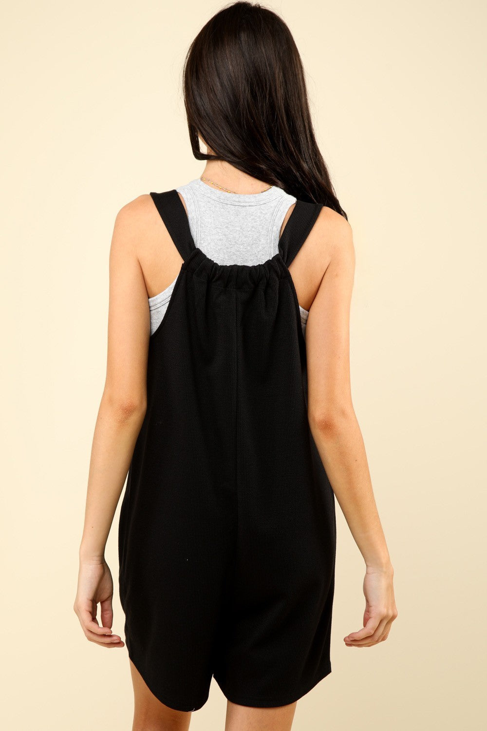 Tie Shoulder Front Pocket Romper - Black