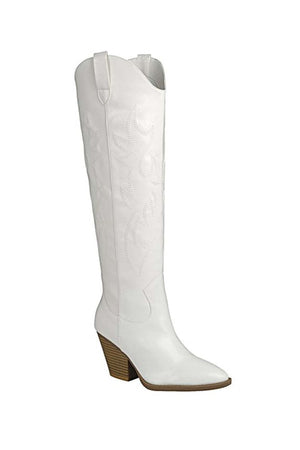 Knee High Western Boots - Black, White