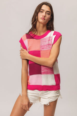 Color Block Sweater Vest - Fuchsia