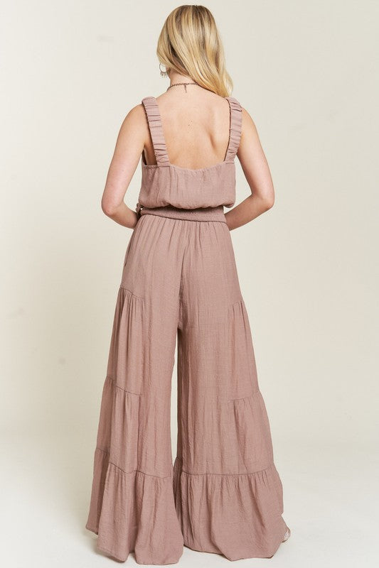 Tiered Leg Jumpsuit - Black, Taupe