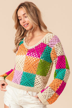 Multi Color Checkered Sweater - Oatmeal Multi