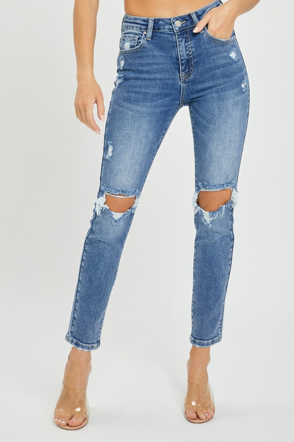 Risen Full Size High Rise Knee Distressed Skinny Jeans