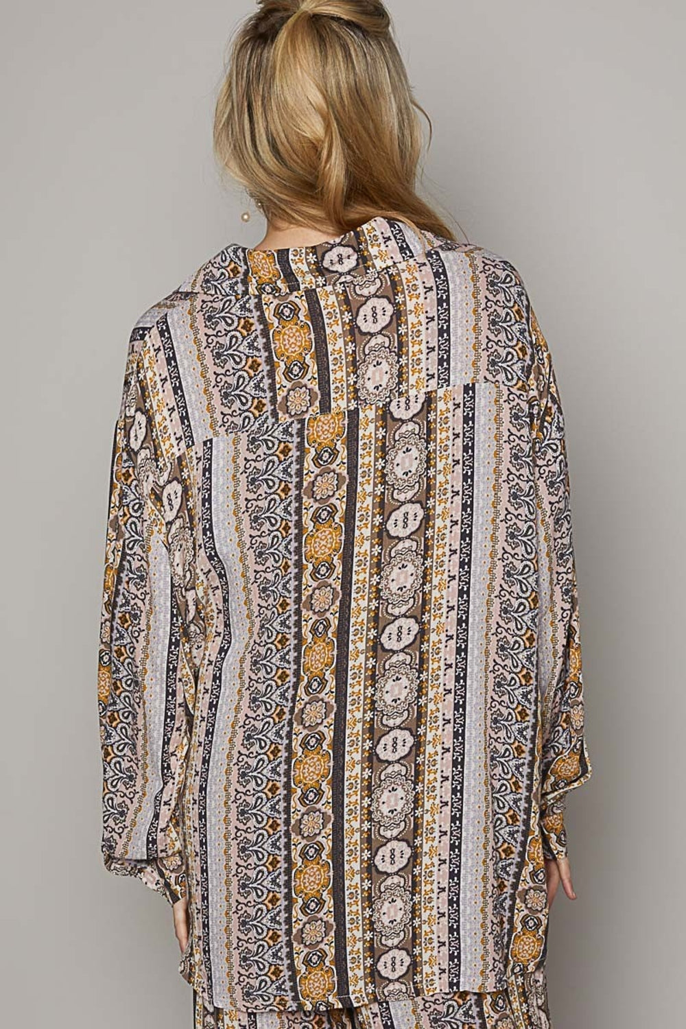 Long Sleeve Button Down Printed Shirt - Black Multi