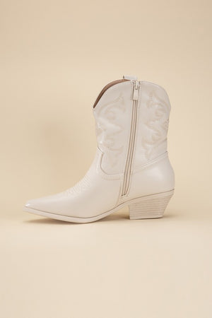 Western Booties - Ivory, Silver, Gold