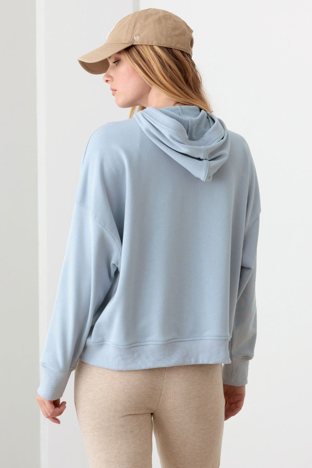 Half Zip Drawstring Mock Neck Hoodie