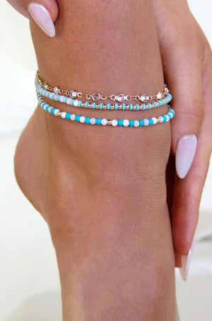 Turquoise Malibu Breeze Anklet Trio