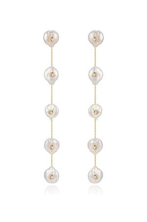 Falling Pearl and Crystal Dotted Drop Earrings