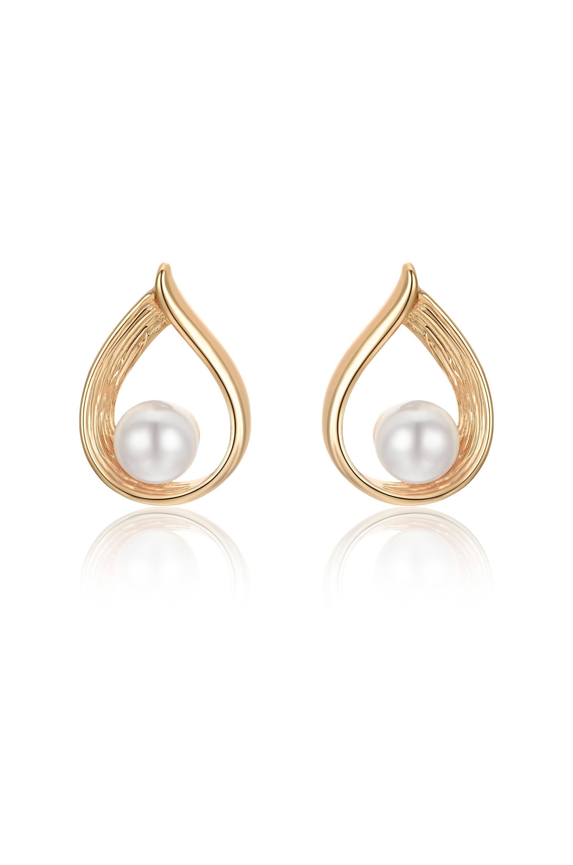 Golden Teardrop and Pearl Earrings