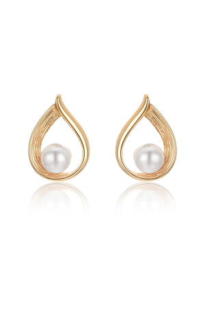 Golden Teardrop and Pearl Earrings