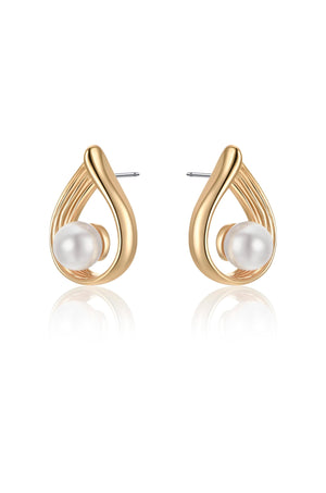 Golden Teardrop and Pearl Earrings