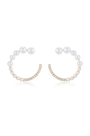 Chic Pearl And Crystal Open Circle Earrings