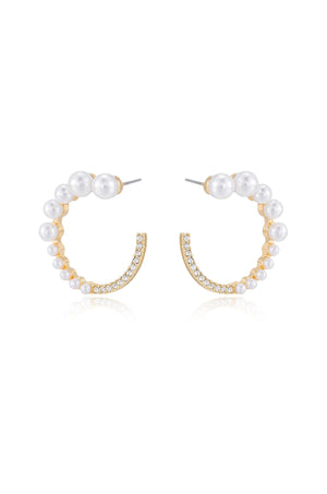 Chic Pearl And Crystal Open Circle Earrings