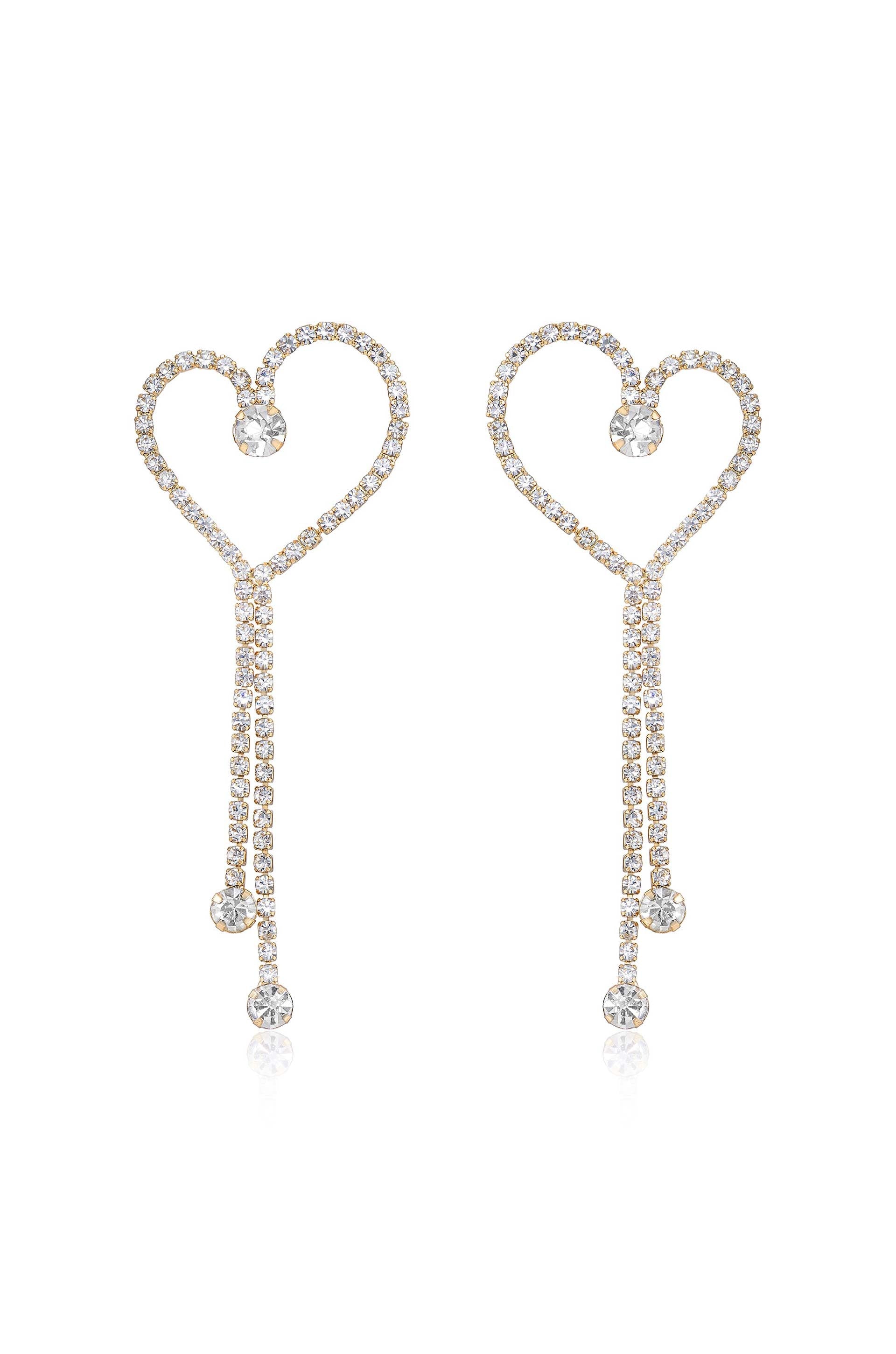 Crystal Heart Linear Drop Earrings