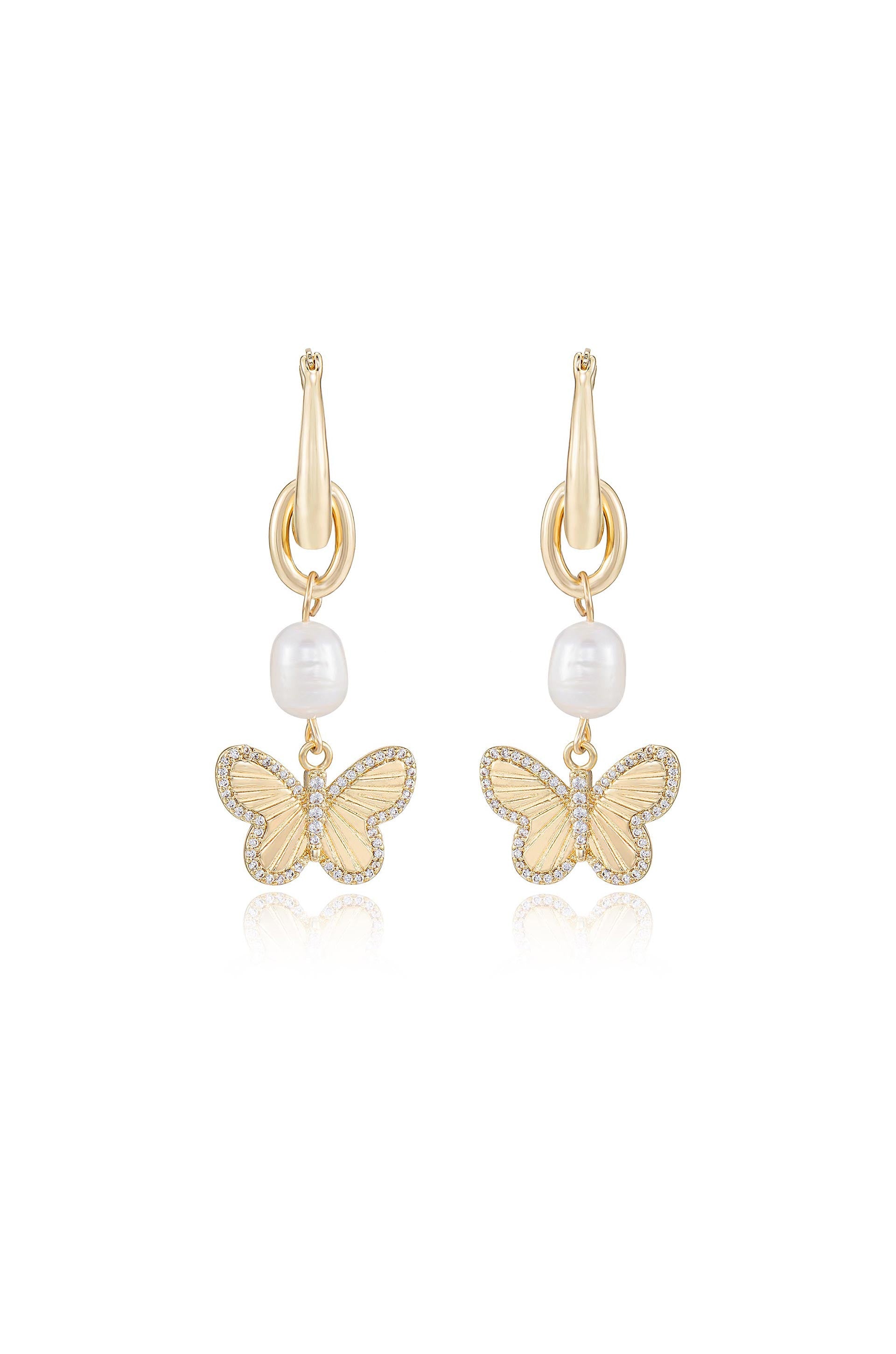 Butterfly High Pearl Drop Earrings