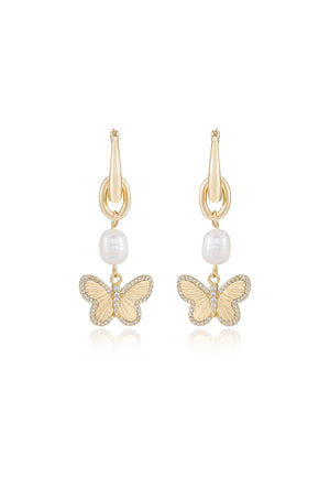 Butterfly High Pearl Drop Earrings