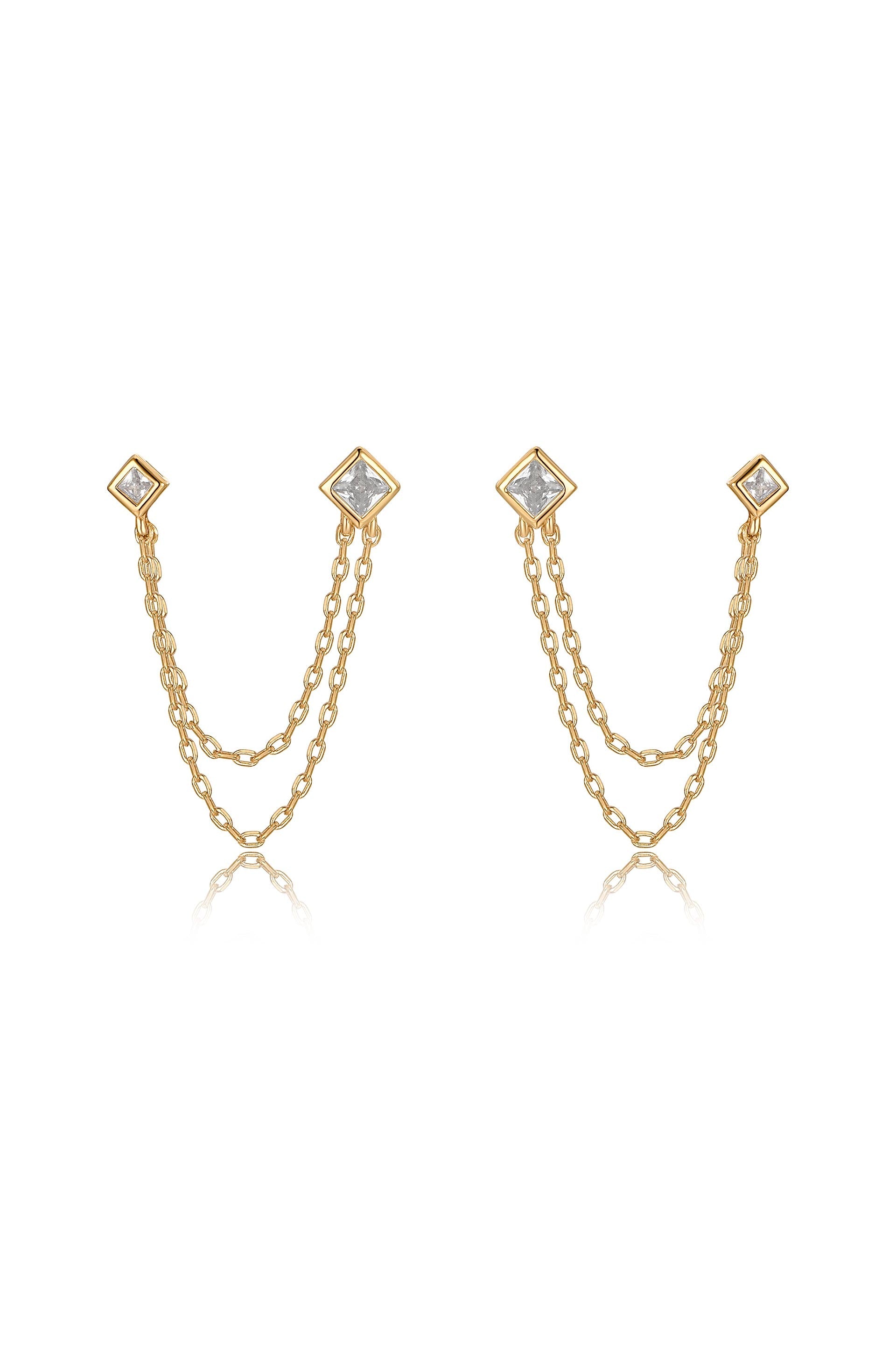 Double Piercing Diamond Shape Earrings