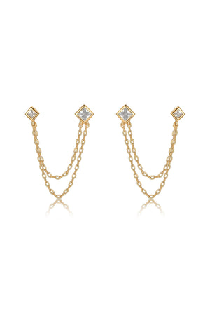 Double Piercing Diamond Shape Earrings