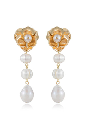 Golden Petals and Graduating Freshwater Pearl Earrings