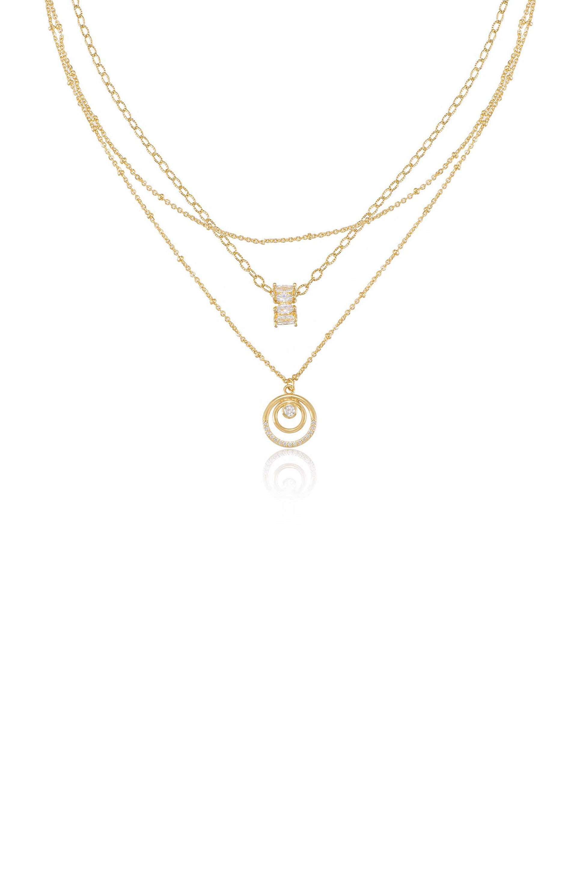 Circles of Crystal Dainty Layered Necklace Set