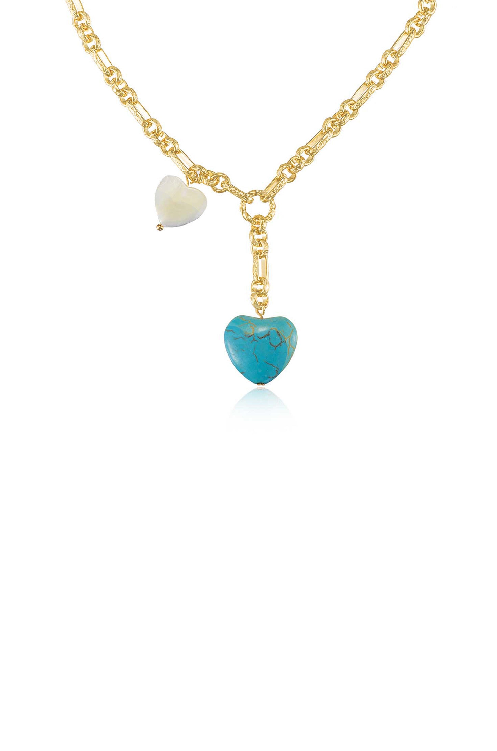 Turquoise and Pearl Hearts Lariat