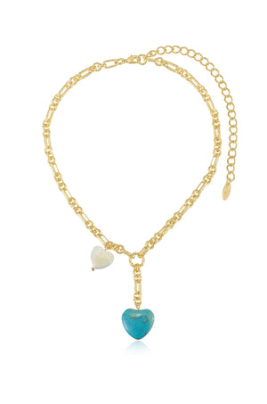 Turquoise and Pearl Hearts Lariat