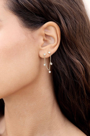 Double Piercing Multi-Crystal Dangle Earrings