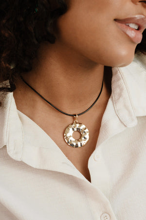 Statement Hammered Circle Cord Necklace