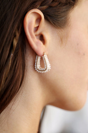 Soft Curve Pearl Lined Hoop Earrings