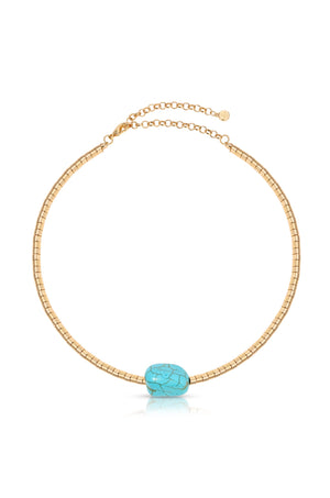 Gold Beaded Turquoise Nugget Necklace