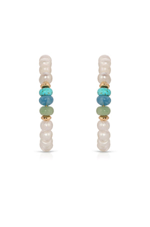 Beach Day Pearl and Gemstone Hoop Earrings