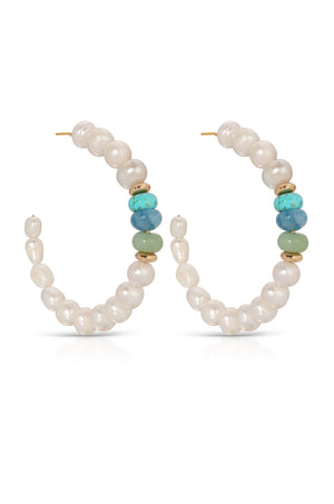 Beach Day Pearl and Gemstone Hoop Earrings