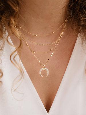 Layered Gold Chain & Crescent Horn Necklace