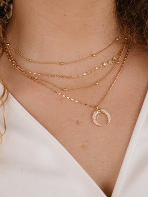 Layered Gold Chain & Crescent Horn Necklace